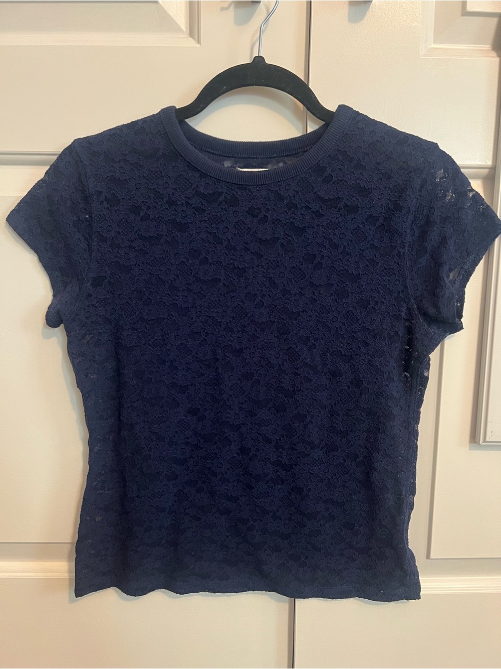 Navy Blue Aerie Lace Sheer T Shirt Size Small